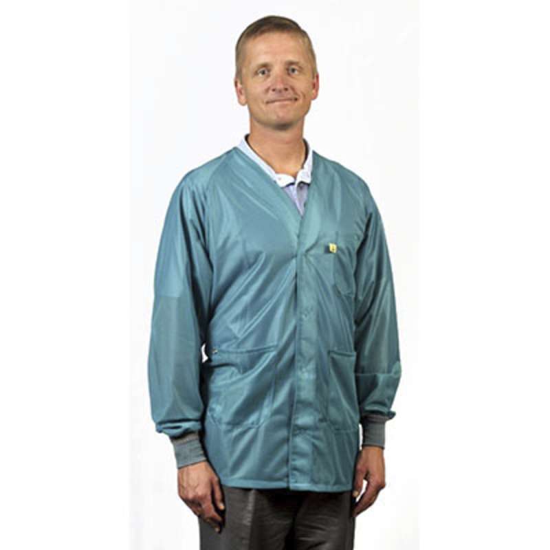 ESD-Safe Hallmark Jacket in OFX-100 Material with Cuffs, Teal, 2X-Large, 32" Long